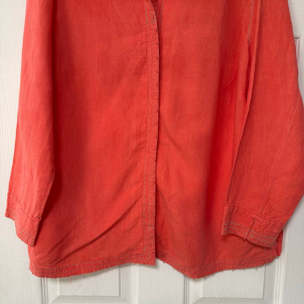 Sigrid Olsen Women's100%Linen Orange Embroidered Beaded Long Sleeve Top 1X - Picture 3 of 16